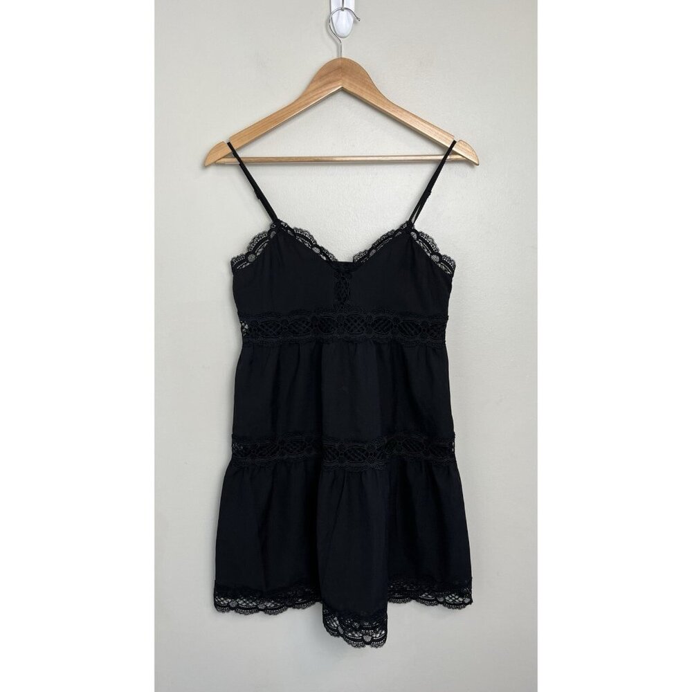 Express Babydoll Lace Whimsey Goth‎ Tiered Black Cami Tank Mini Dress Sz XS